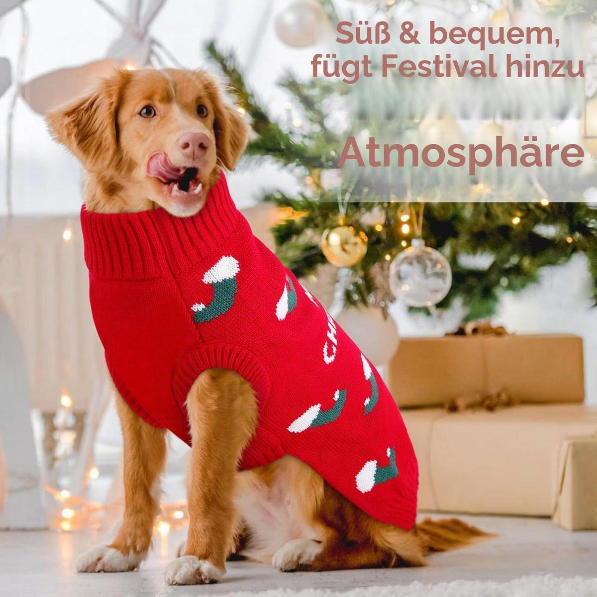 Hundepullover Weihnachten Rot | Strickpulli für kleine & mittelgroße Hunde