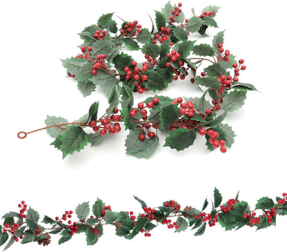 Künstliche Beeren Weihnachtsgirlande mit Tannenzapfen 1.7m
