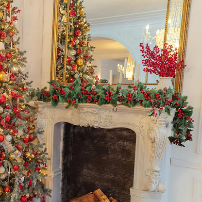 2er Set Rote Beeren Weihnachtsgirlanden mit Tannenzapfen 1.7m