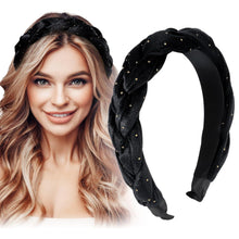 Schwarzes Samt Stirnband mit geflochtenem Polka-Dot-Muster