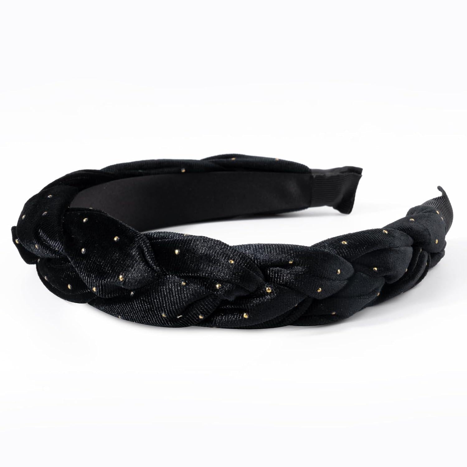 Samt Haarreif geflochten breit Haarband Vintage Trachten Schwarz