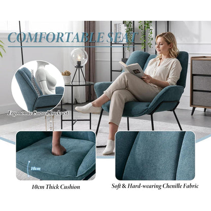 Chenille Loungesessel Blau – Modern & Bequem für Wohnzimmer/Balkon