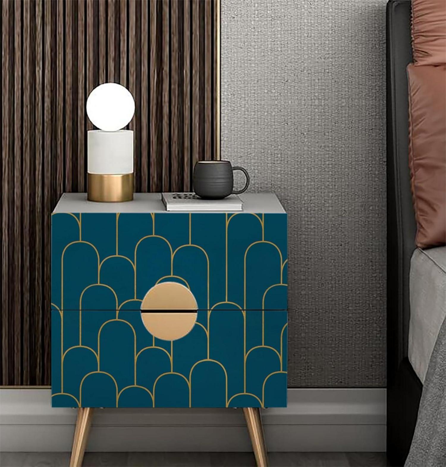 Selbstklebende Tapete Geometrische Gold Türkis Streifen 44x300cm - Wasserfest Klebefolie