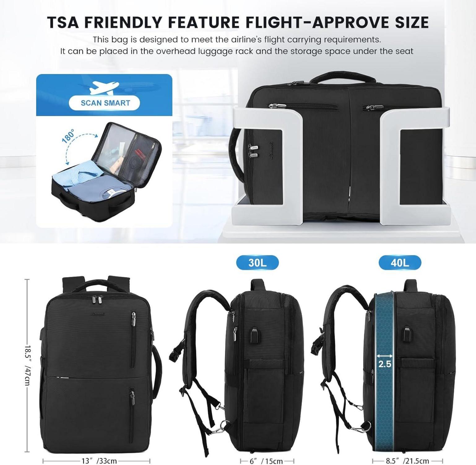 Handgepäck Rucksack mit Schuhfach, Business Reiserucksack 30-40l