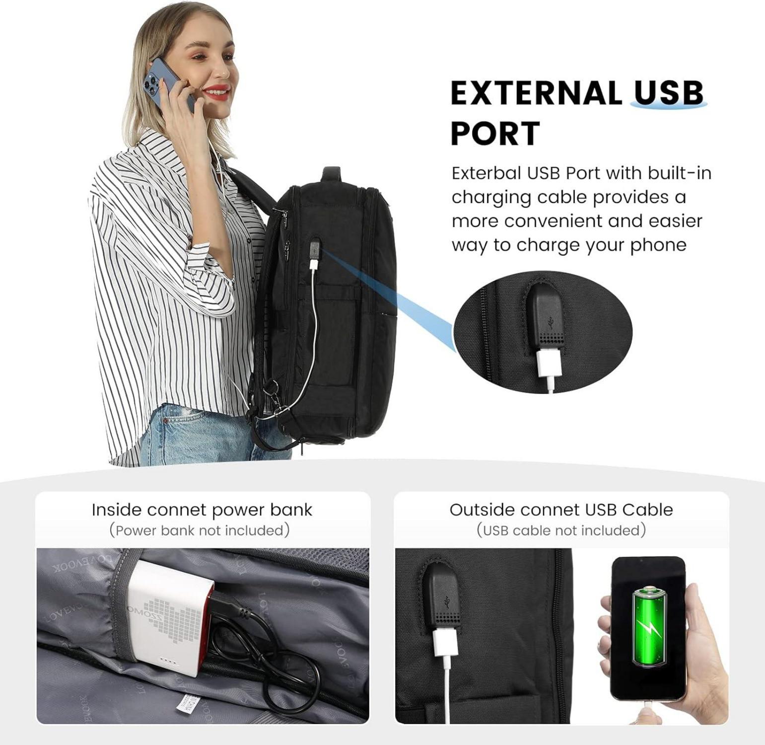 Handgepäck Rucksack Damen Herren Schwarz 30-40l 17 Zoll Travel Backpack