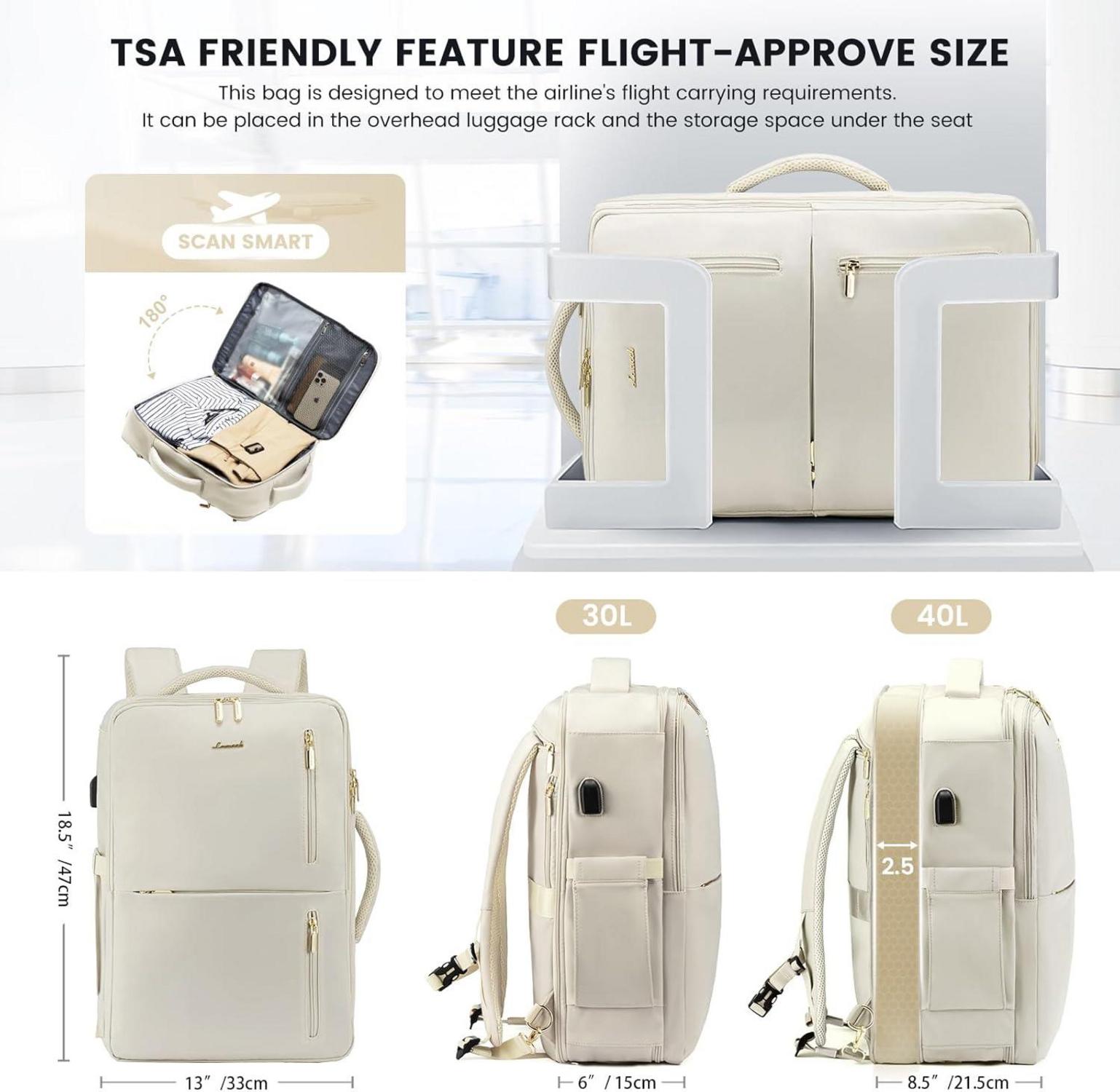 Großer Rucksack mit Schuhfach und Laptopfach - Beige