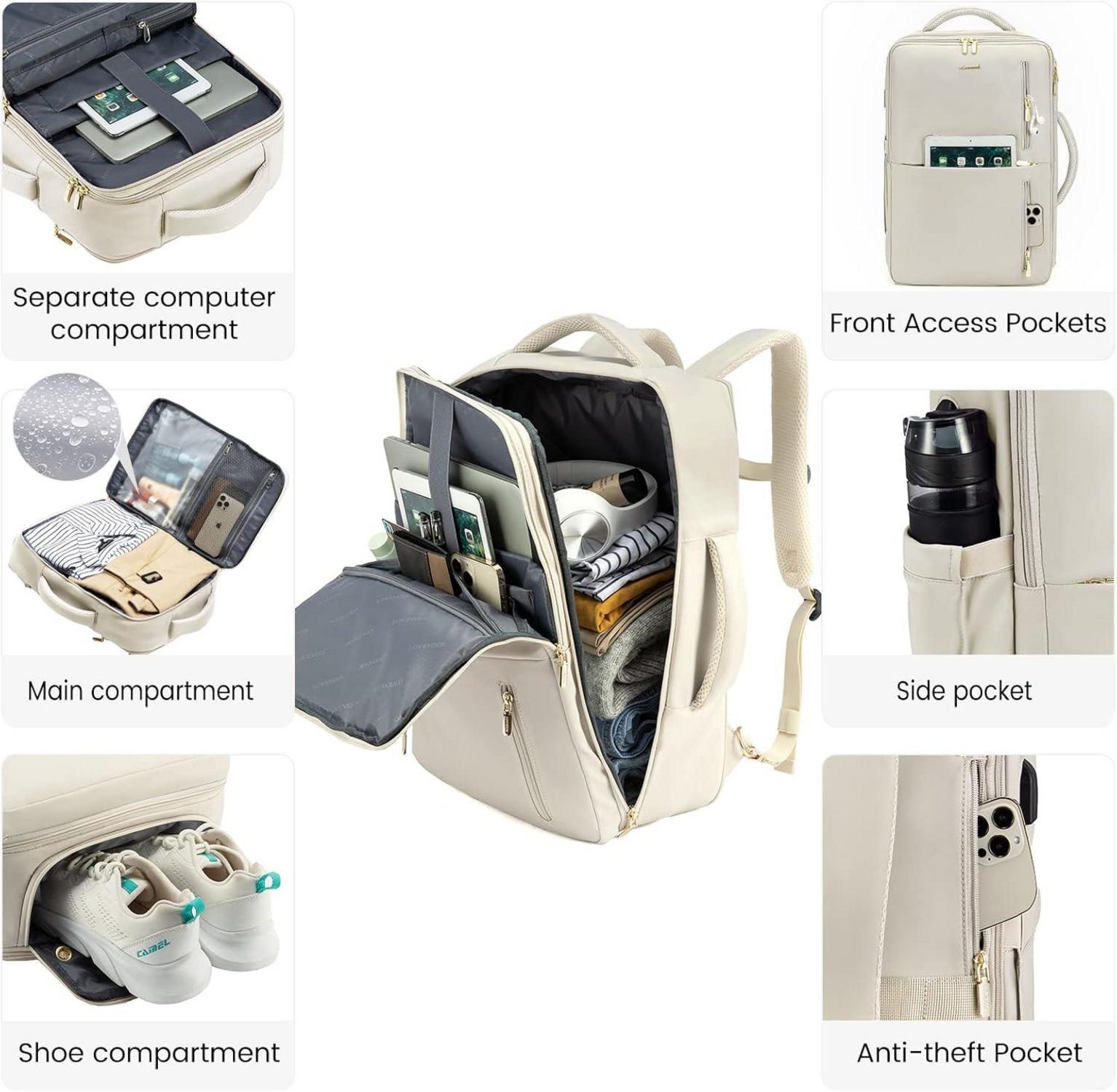 Großer Damen Rucksack mit Schuhfach und Laptopfach 17 Zoll