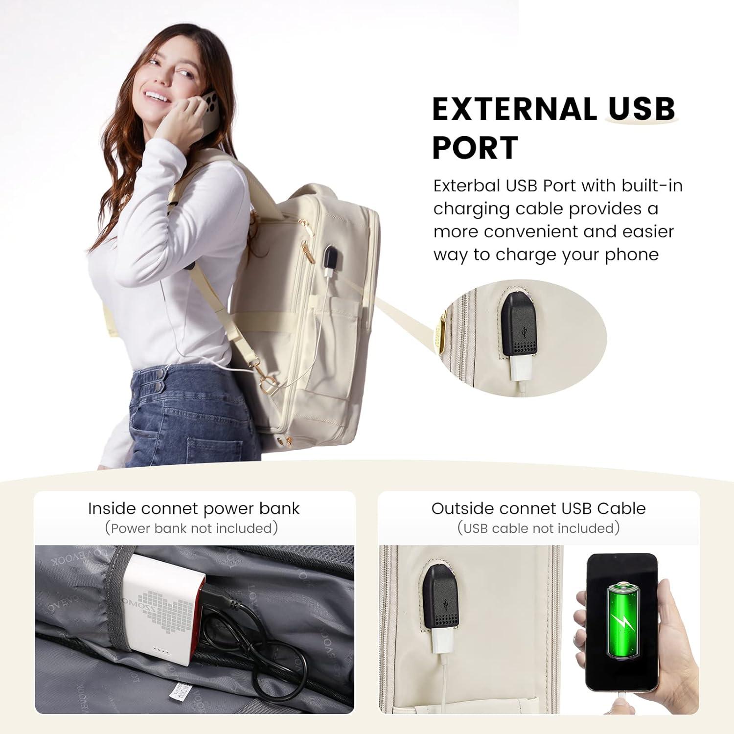 Großer Damen Rucksack mit Schuh- und Nassfach, 17 Zoll Laptopfach, 30-40l, Beige