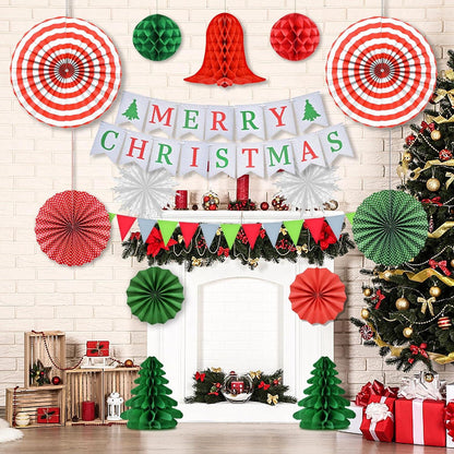 Weihnachtsdeko Set Merry Christmas Banner Girlande Papier Faltung Baumaufhänger