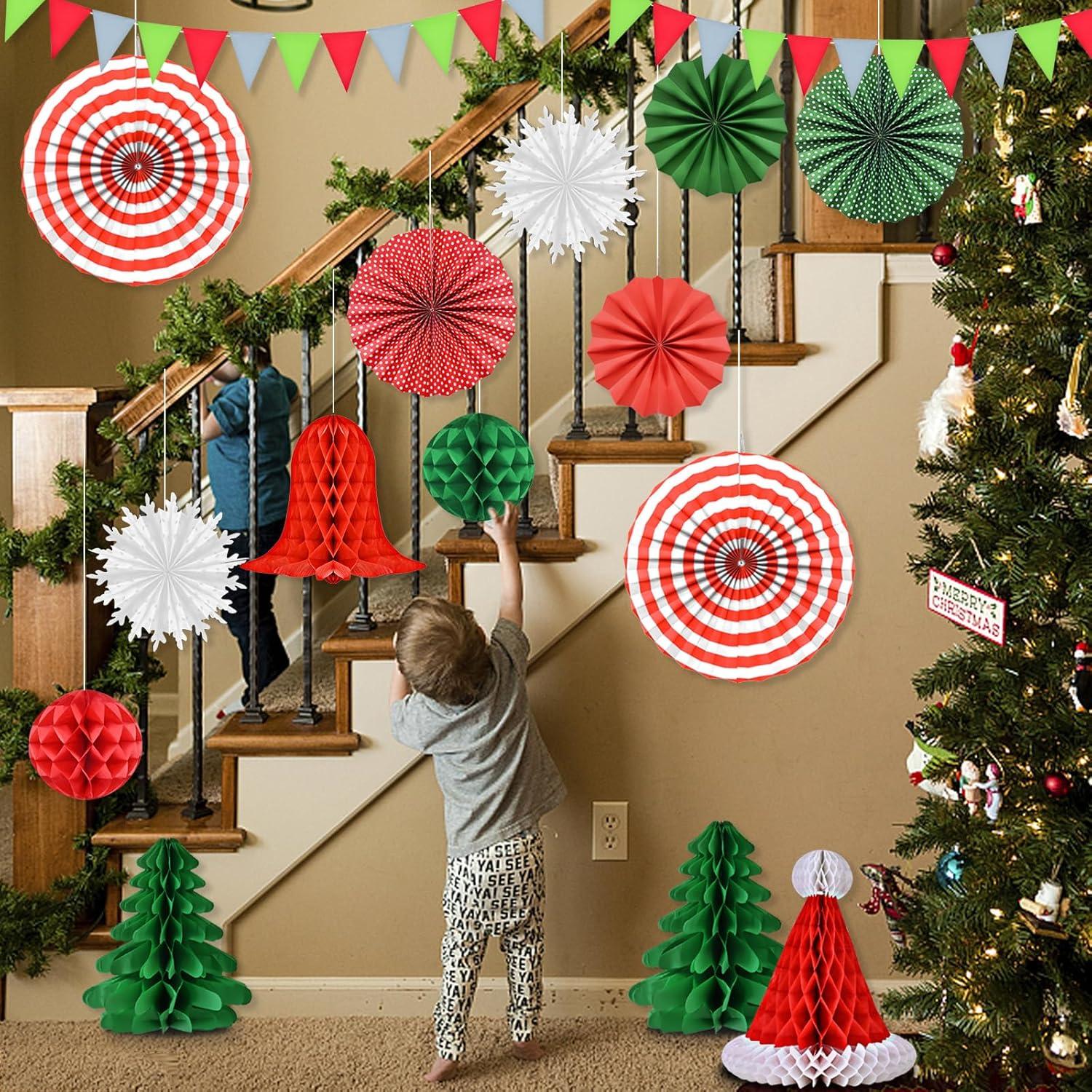 Weihnachtsdeko Set Merry Christmas Banner Girlande Papier Faltung Baumaufhänger