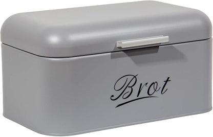 Große Brotaufbewahrungsbox Metall Retro Design Grau