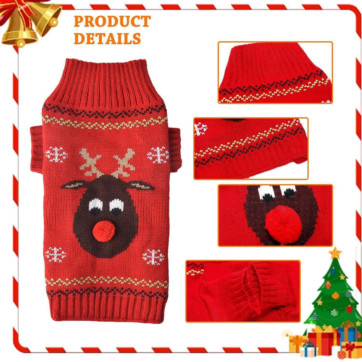 Hundepullover Weihnachten Rotnasenkitz M | Warmer Strickpullover