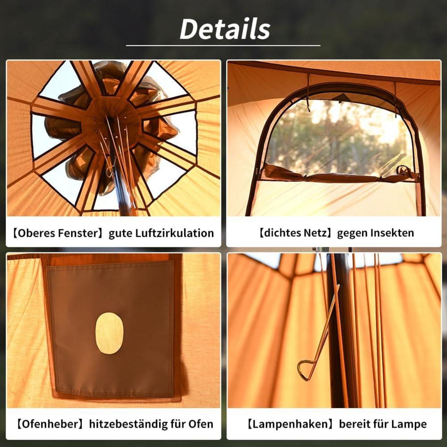 Großes TOMOUNT Tipi Zelt Baumwolle 6-8 Personen Canvas für Camping Hiking