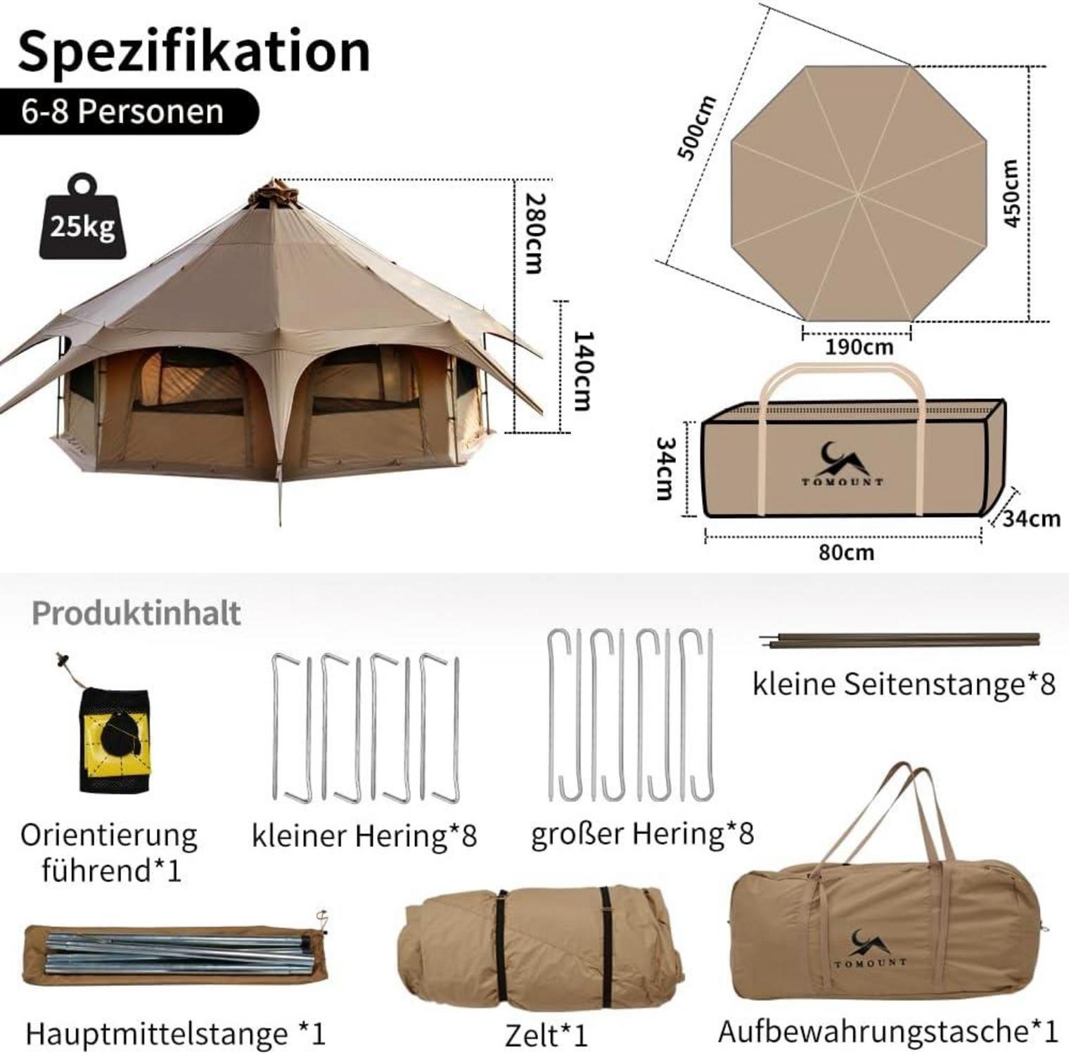 Tipi Zelt Baumwolle 6-8 Personen Familienzelt Canvas Großes Glamping
