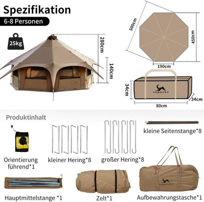 Tipi Zelt Baumwolle 6-8 Personen Familienzelt Canvas Großes Glamping