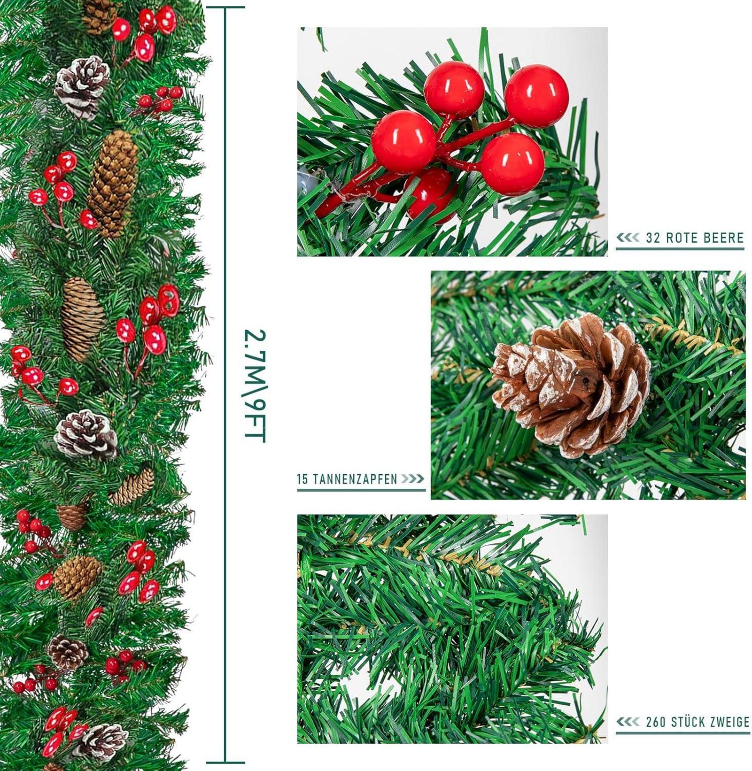 EDWINENE Weihnachtsgirlande 2.7m für Treppe Kamin Tür Indoor