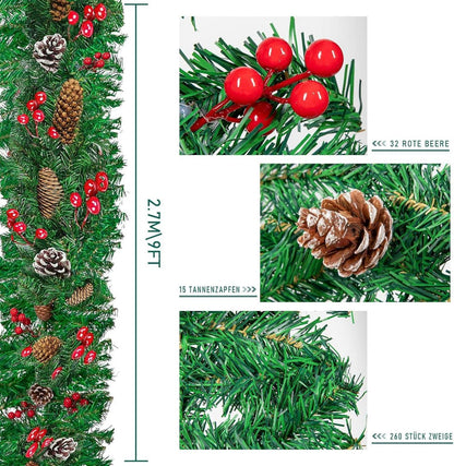 EDWINENE Weihnachtsgirlande 2.7m für Treppe Kamin Tür Indoor