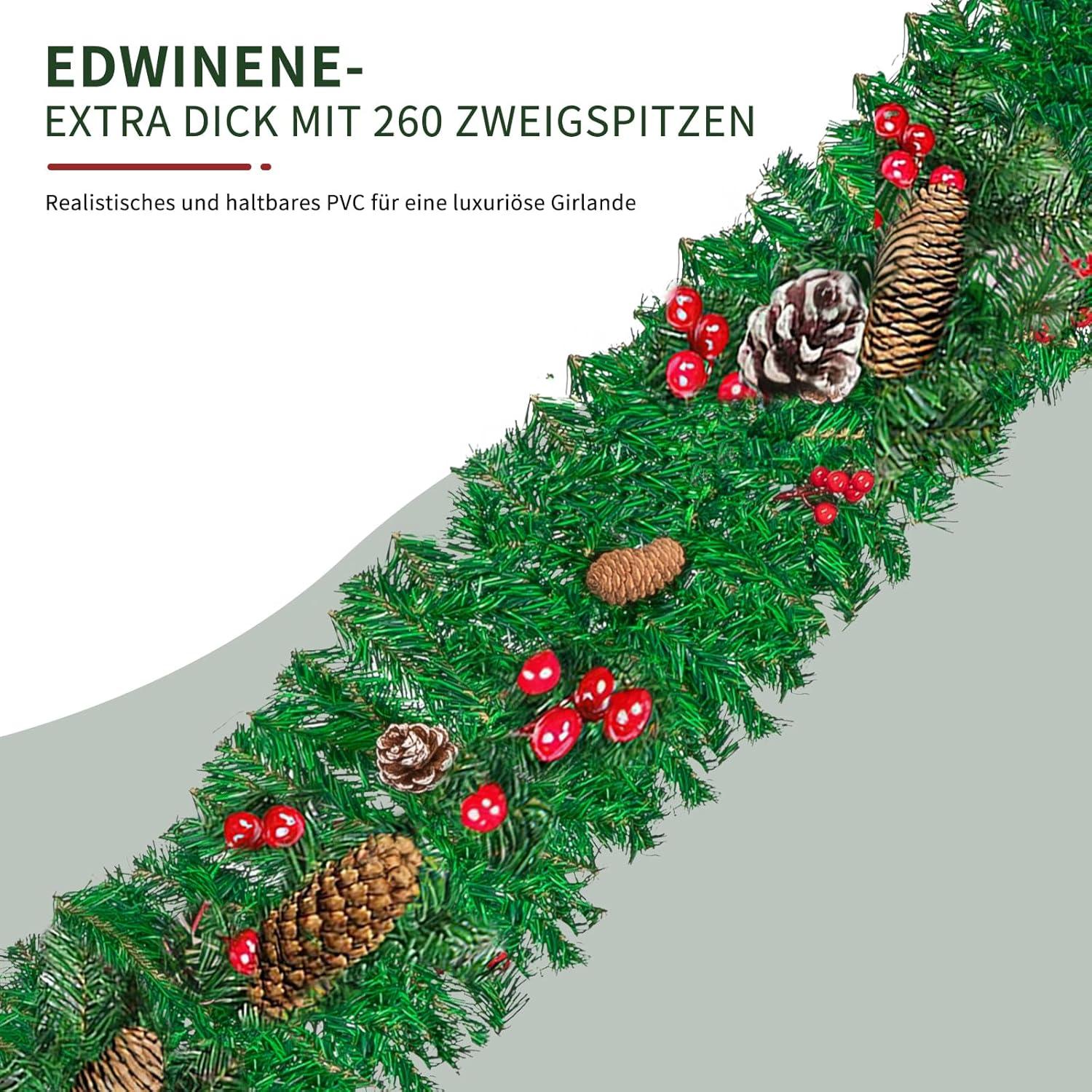 EDWINENE Weihnachtsgirlande 2.7m Dekoration Treppe Geländer Tür Kamine Innen Außen