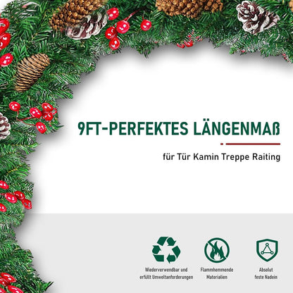 Weihnachtsgirlande 2.7m für Treppe Geländer Tür Kamin Innen Außen