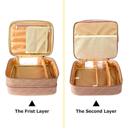 Wasserdichte Kosmetiktasche Doppelschicht Organizer Braun