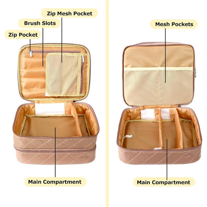 Wasserdichte Kosmetiktasche Doppelschicht Organizer Braun