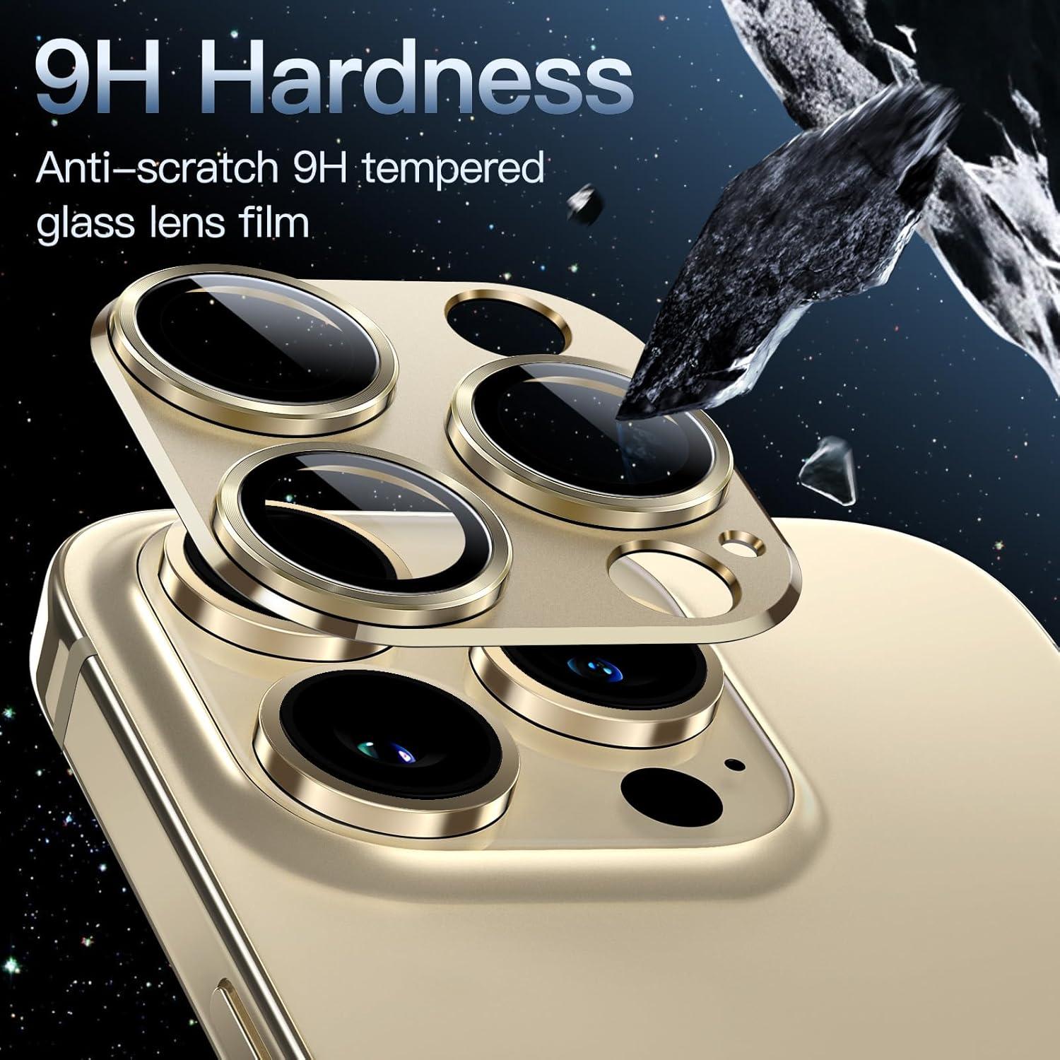 iPhone 14 Pro Kamera Abdeckung 9H Glas Matte Metall Gold