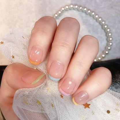 24 Stück Bunte Eckige Nägel Zum Aufkleben mit Pearls Muster, Square