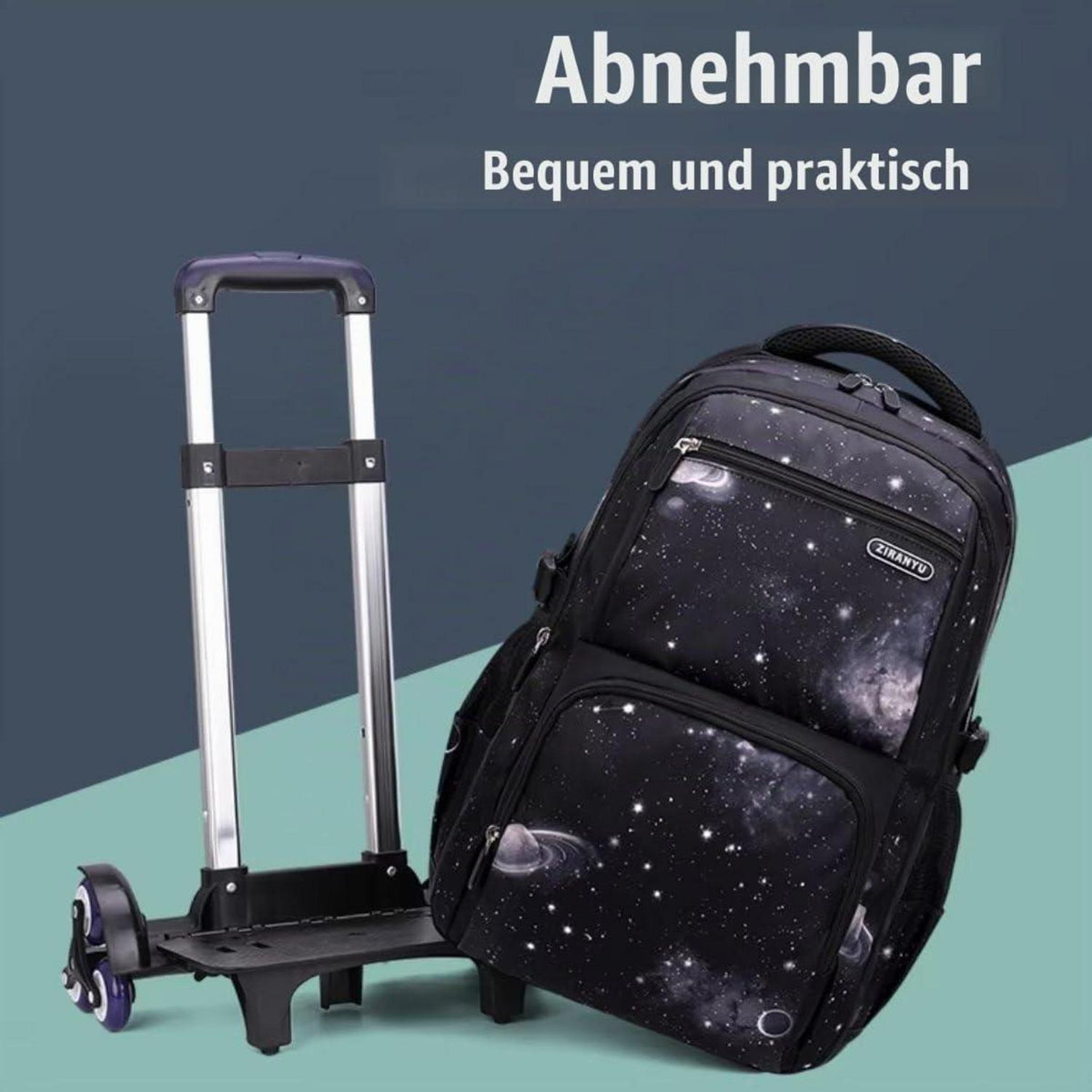 Schulrucksack Jungen Trolley Set mit Lunch Tasche & Federmäppchen (Blaue Galaxie)