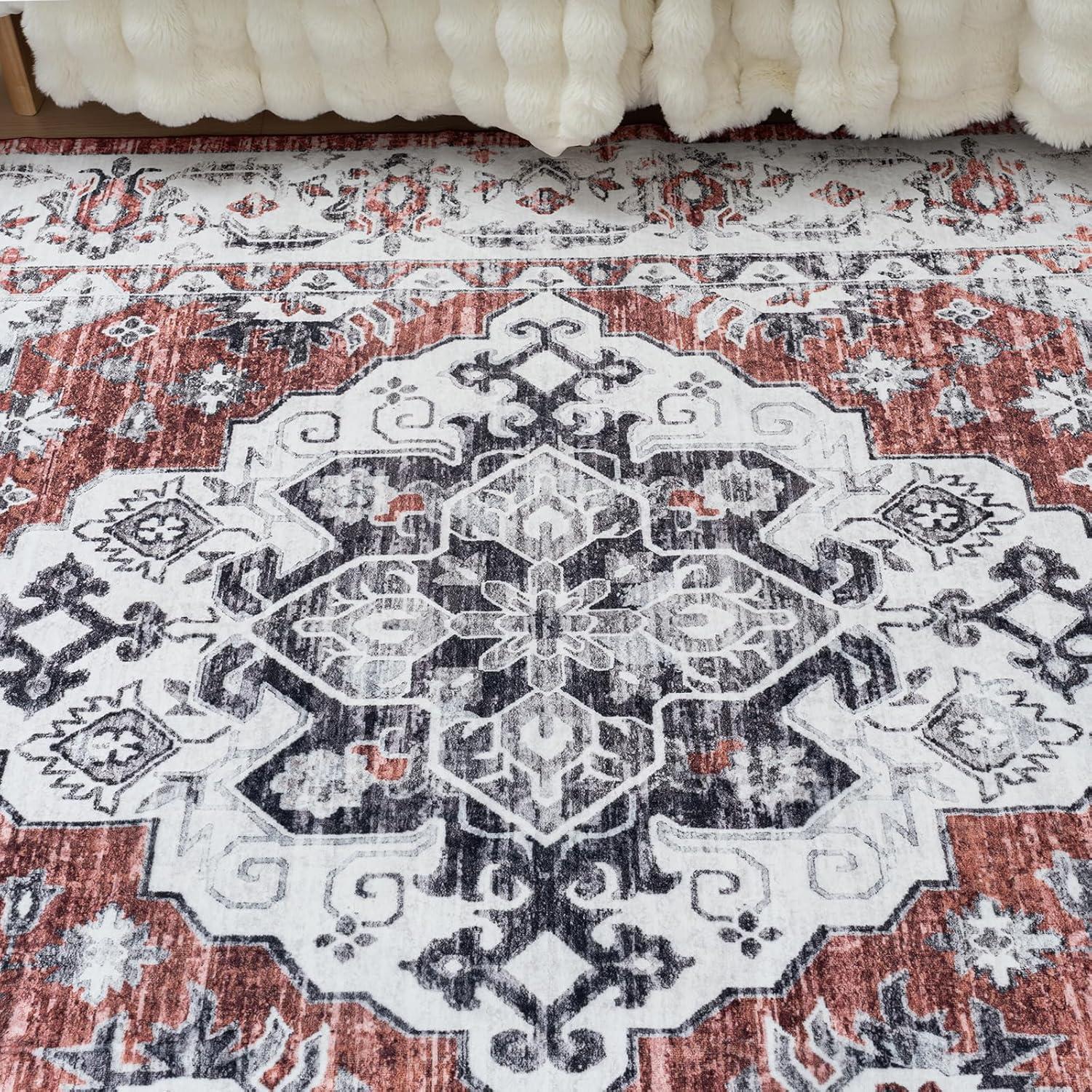 Vintage-Kurzflor Teppich 160x230 cm Rot für Wohnzimmer Schlafzimmer Esszimmer