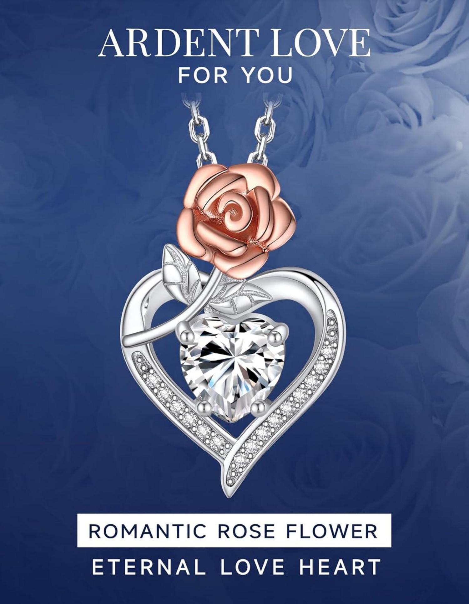 Moissanite Herz-Anhänger Halskette 925 Silber Herz-Rose Schmuckbox