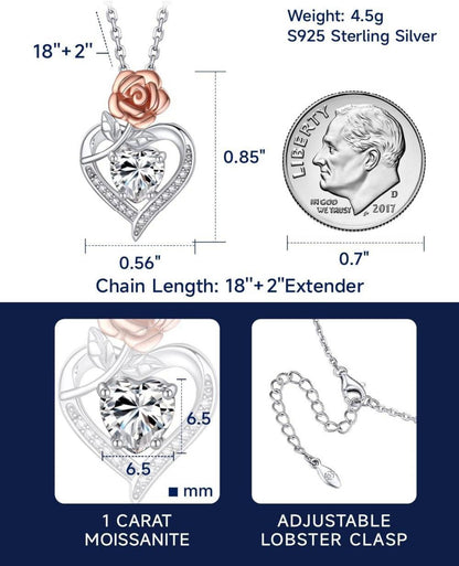 Moissanite Herz Anhänger Kette Silber 925 Herz Rose Blume mit
