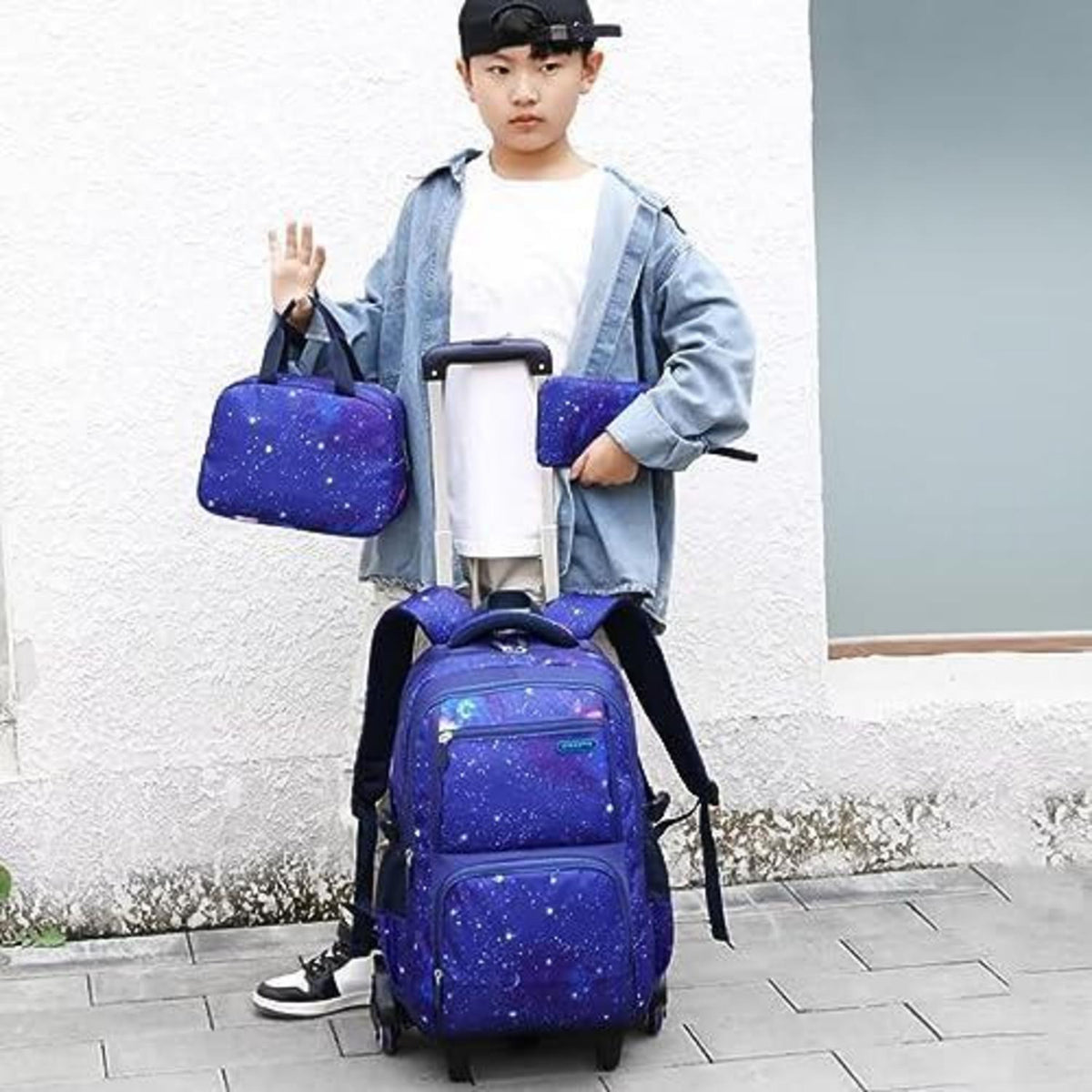 Schulrucksack Jungen Trolley Set mit Lunch Tasche & Federmäppchen Dunkelblau
