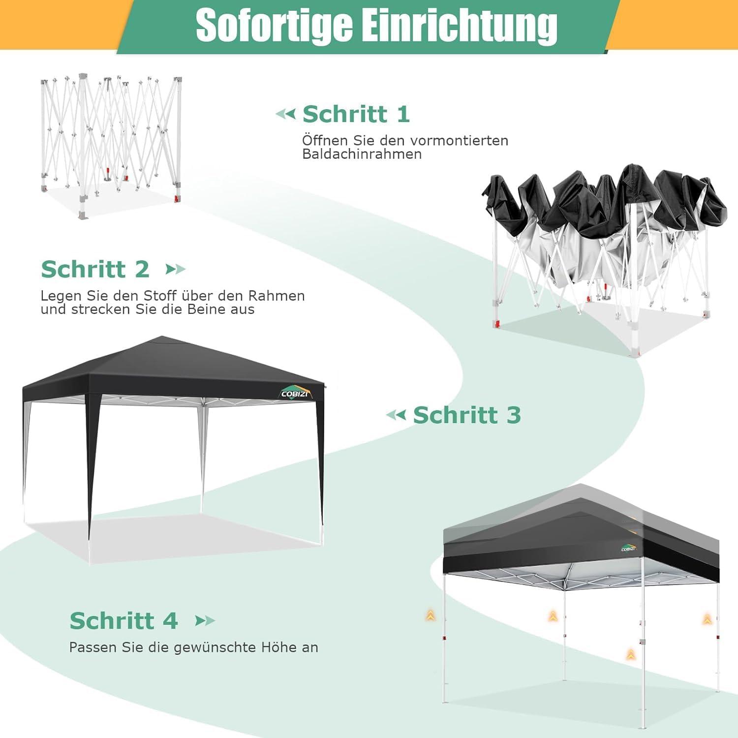 COBIZI Pavillon 3x3m Wasserdicht Stabil mit UV-Schutz 50+ Schwarz
