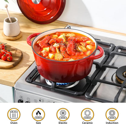 Gusseisen Topf 29cm mit Deckel Emaille Bräter Groß Brotbackform Rot