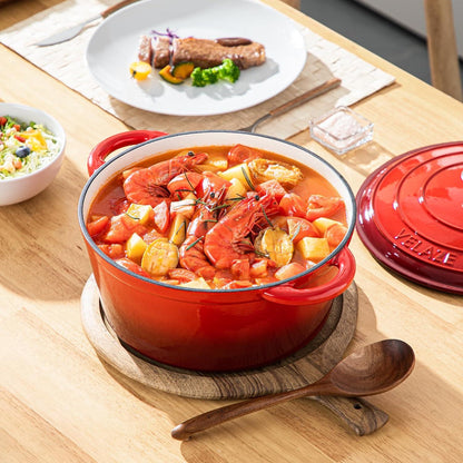 Gusseisen Bräter Emaille Topf 29cm Brotbackform Deckel Schmortopf Rot 6.5L