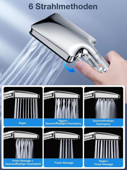 Duschkopf Handbrause mit Filter Hochdruck 6 Strahlarten Antikalk Chrom