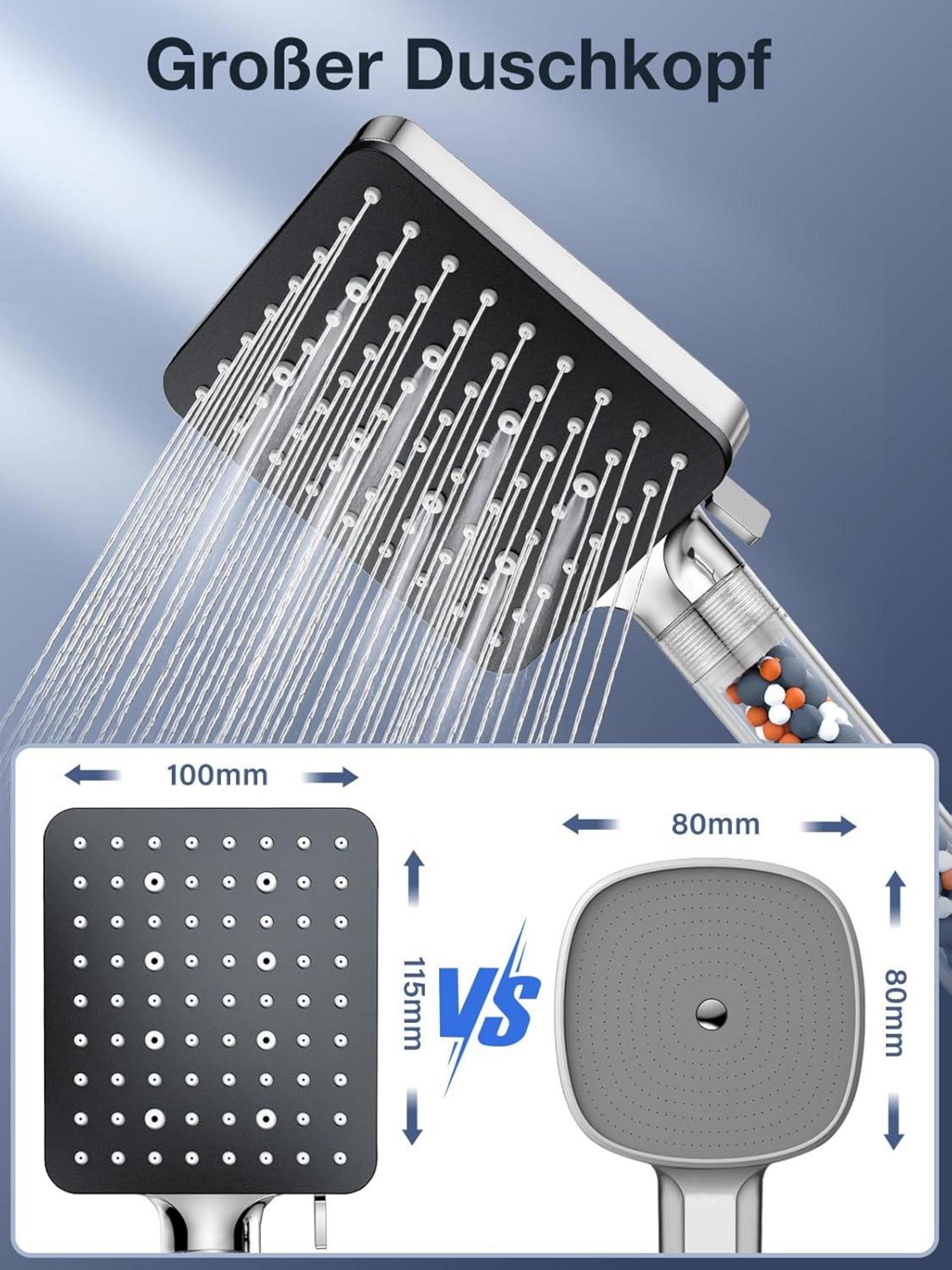 YEAUPE PRO Universal Duschkopf mit Kalkfilter und 6 Strahlarten