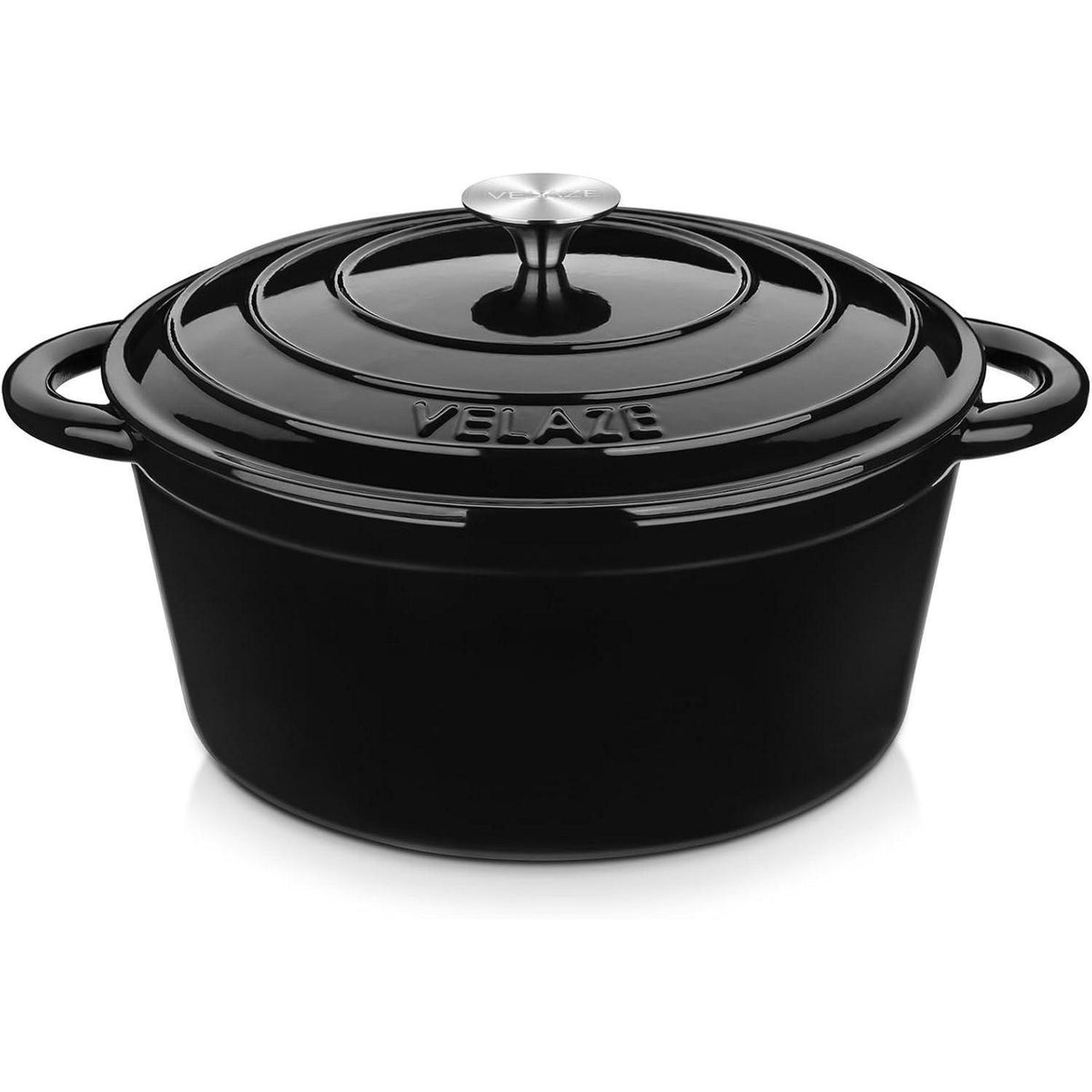 Gusseisen Bräter 29cm Schwarz mit Deckel, 6.5L Emaille Schmortopf
