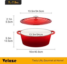 Velaze Gusseisen Bräter oval 34cm Deckel 7L Emaille Topf Rot