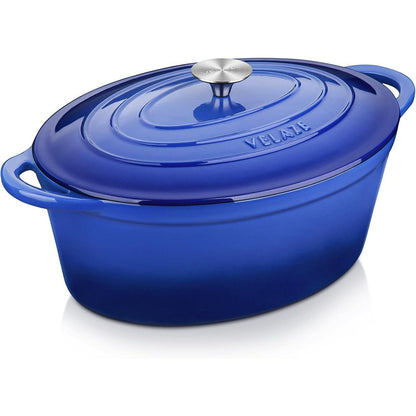 Gusseisen Bräter mit Deckel 34cm Oval 7L Blau