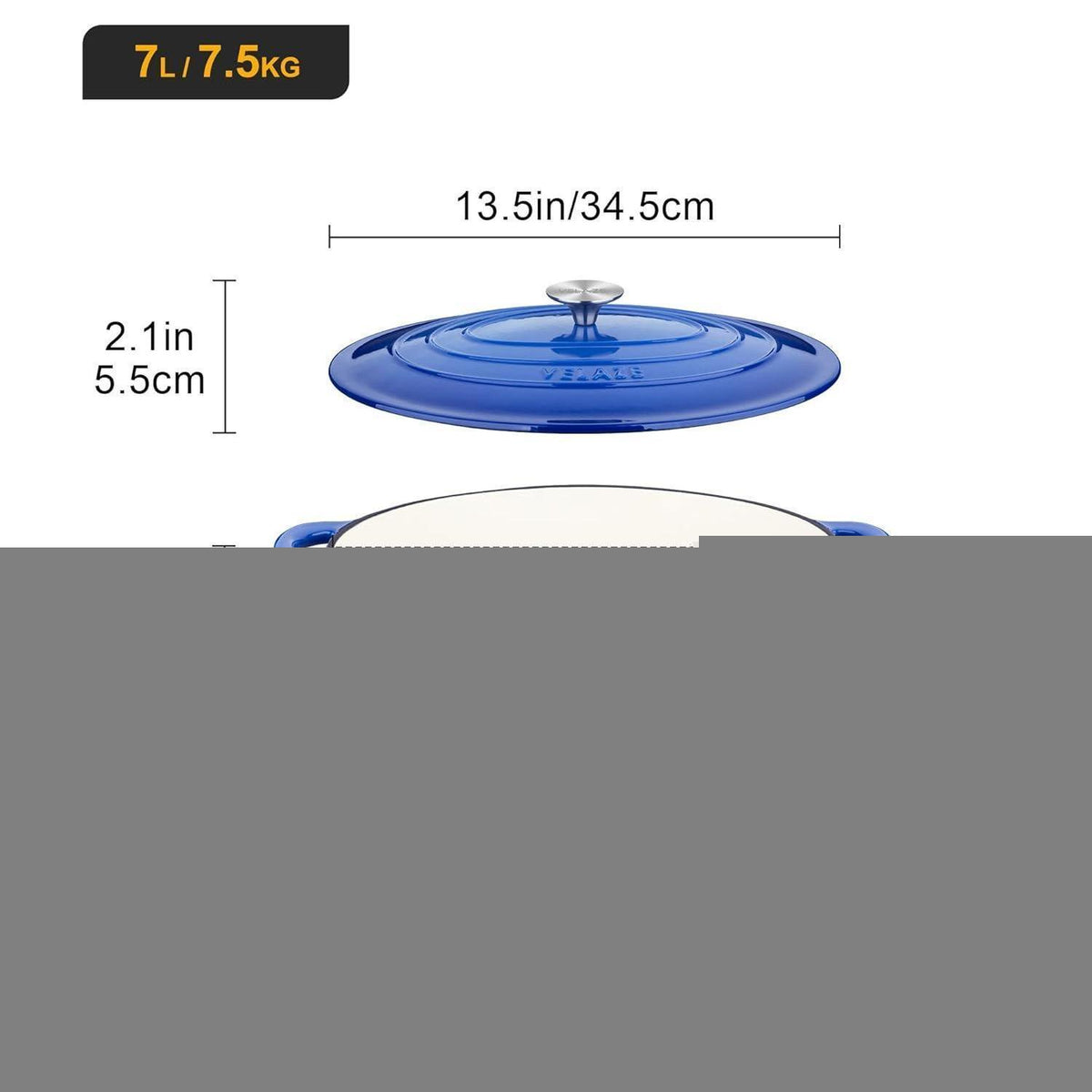 Gusseisen Bräter mit Deckel 34cm Oval 7L Blau