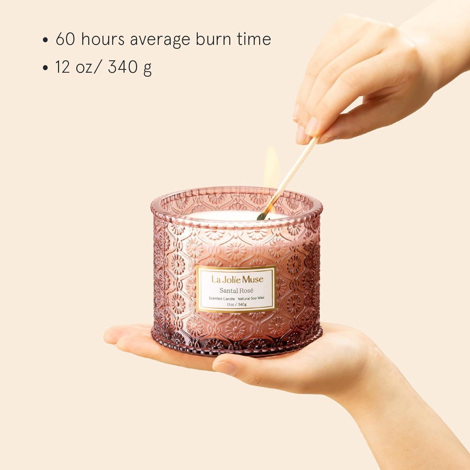 Große Sandelholz-Rosé Aroma-Kerze 340g 2-Docht-Soja Kerze