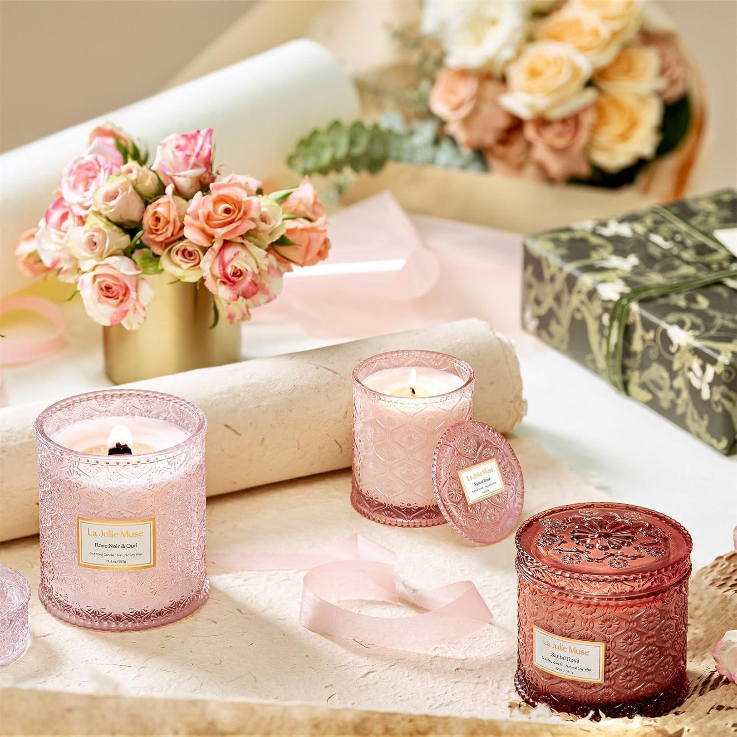 Sandelholz Rosé Duftkerze 2-Docht-Soja-Kerze 340g deco Glass Floral