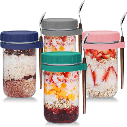 Müslibecher to go mit Löffel und Deckel, 4er Set 600ml