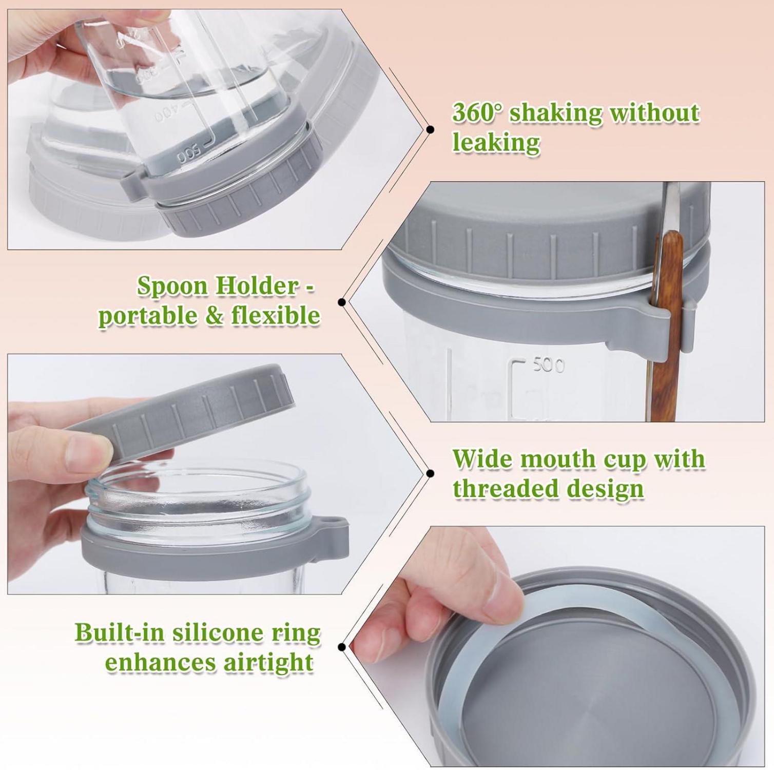 Müslibecher to go mit Löffel und Deckel, 4er Set 600ml