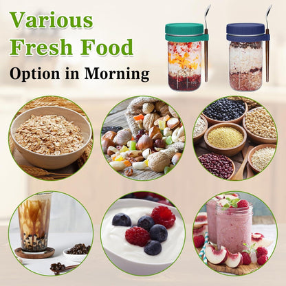 Glas Müslibecher to go mit Deckel und Löffel, 4er Set 600ml