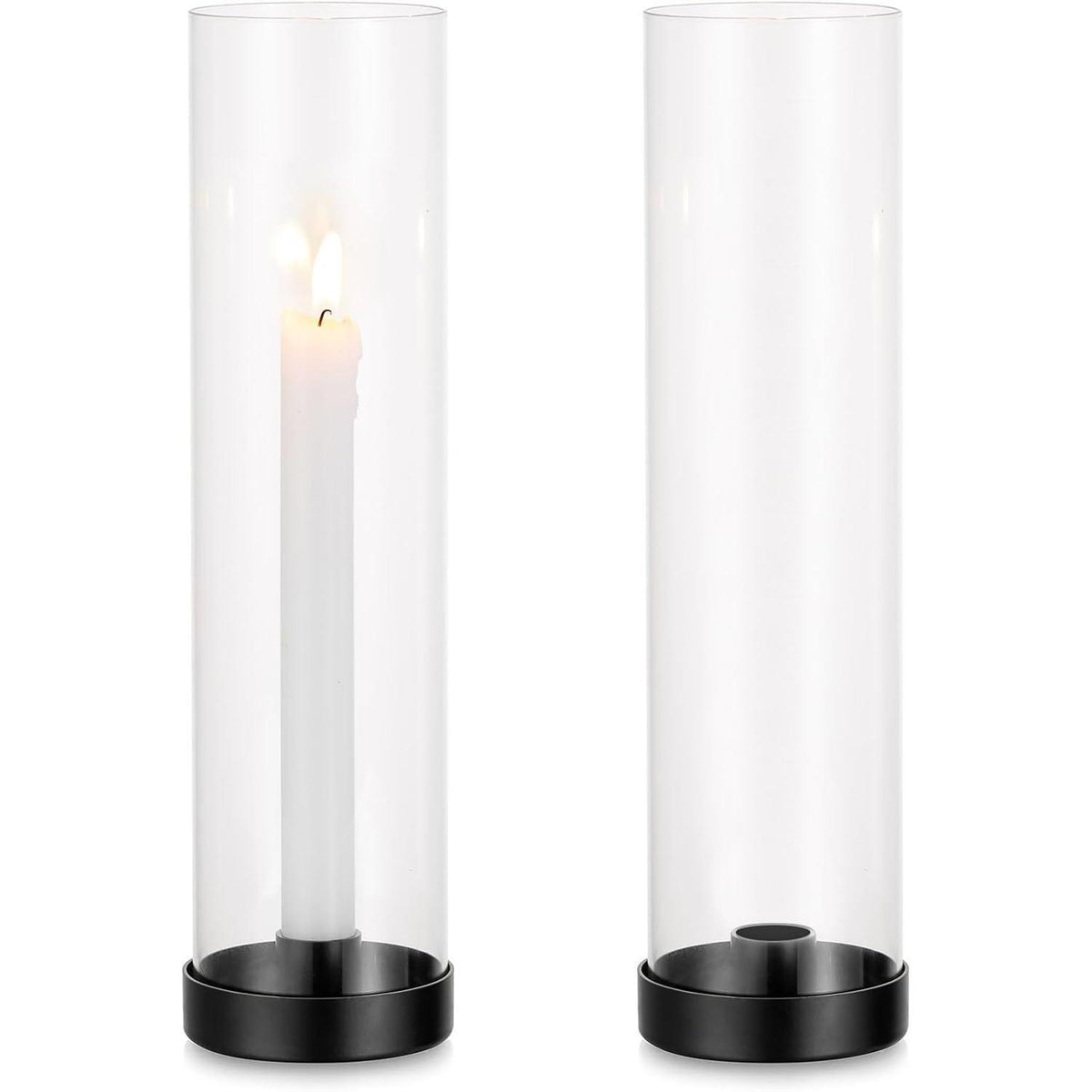 Schwarzer Kerzenständer mit Glaszylinder für Stabkerzen, 2er Set