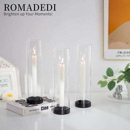 Schwarzer Kerzenständer mit Glaszylinder für Stabkerzen, 2er Set