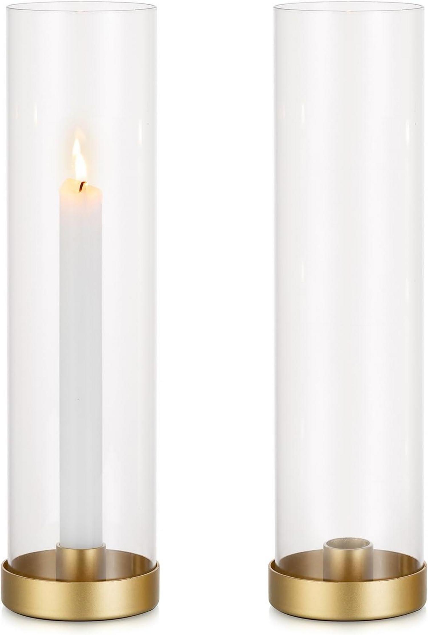 Gold Kerzenständer Set Glaszylinder Metall für Spitzkerzen Hochzeit