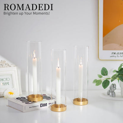 Gold Kerzenständer mit Glaszylinder für Spitzkerzen - 2er